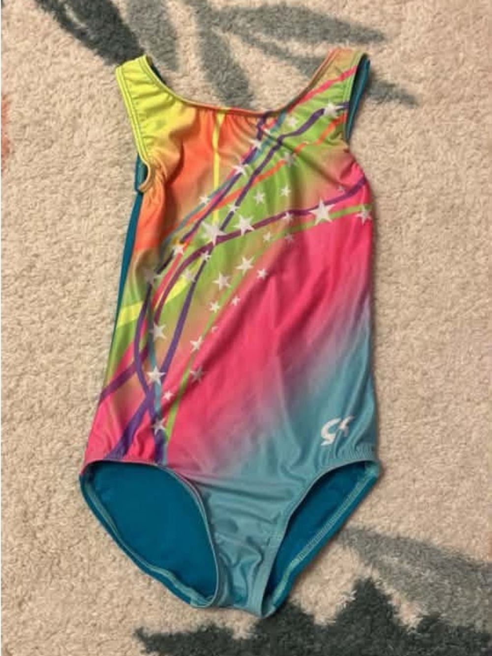 GK Neon Rainbow Stars Girls Leotard - Pink, Blue, Green, Yellow